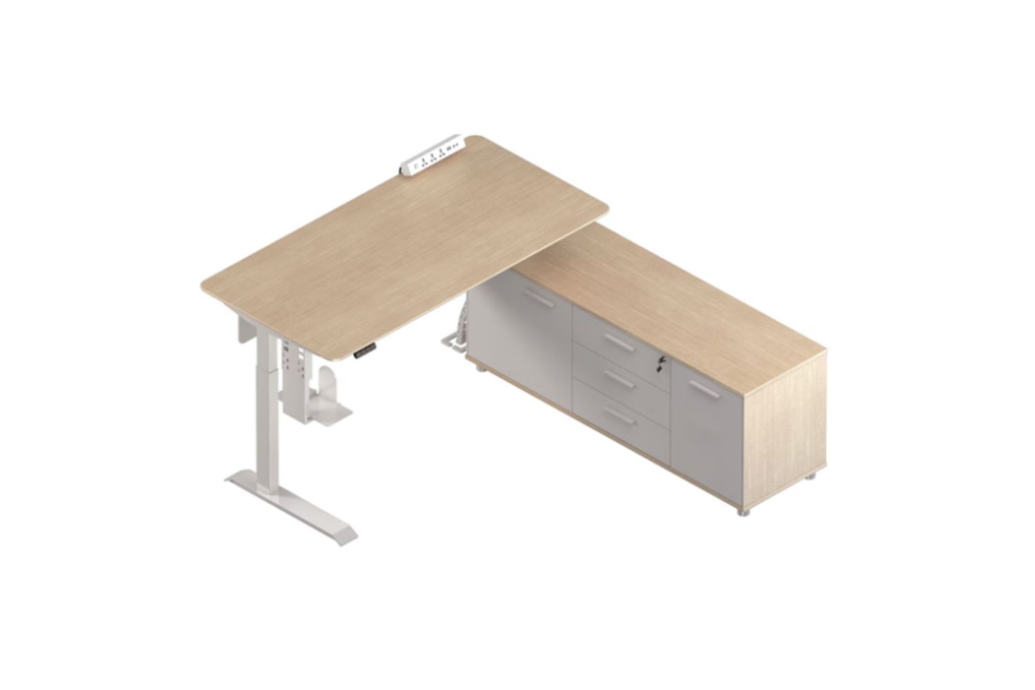UP1 Executive L-Shape Height Adjustable Desk System (Oak Top)