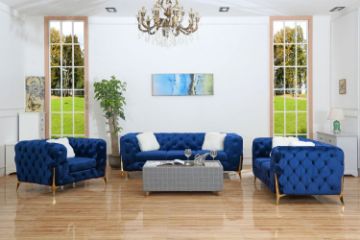 Picture of MANCHESTER 3/2/1 Seater Button-Tufted Velvet Fabric Sofa Range (Blue)