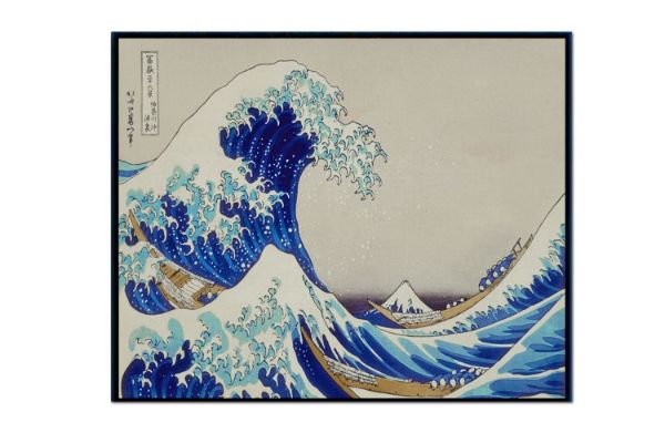 Picture of THE GREAT WAVE OFF KANAGAWA By Hokusai - Black Framed Canvas Print Wall Art (130cmx80cm)