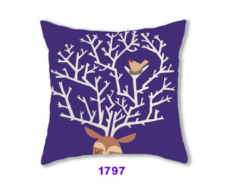 Picture of SQUARE Linen Cushion with Inner Assorted - Cushion 1797 (Blue Deer & Bird)
