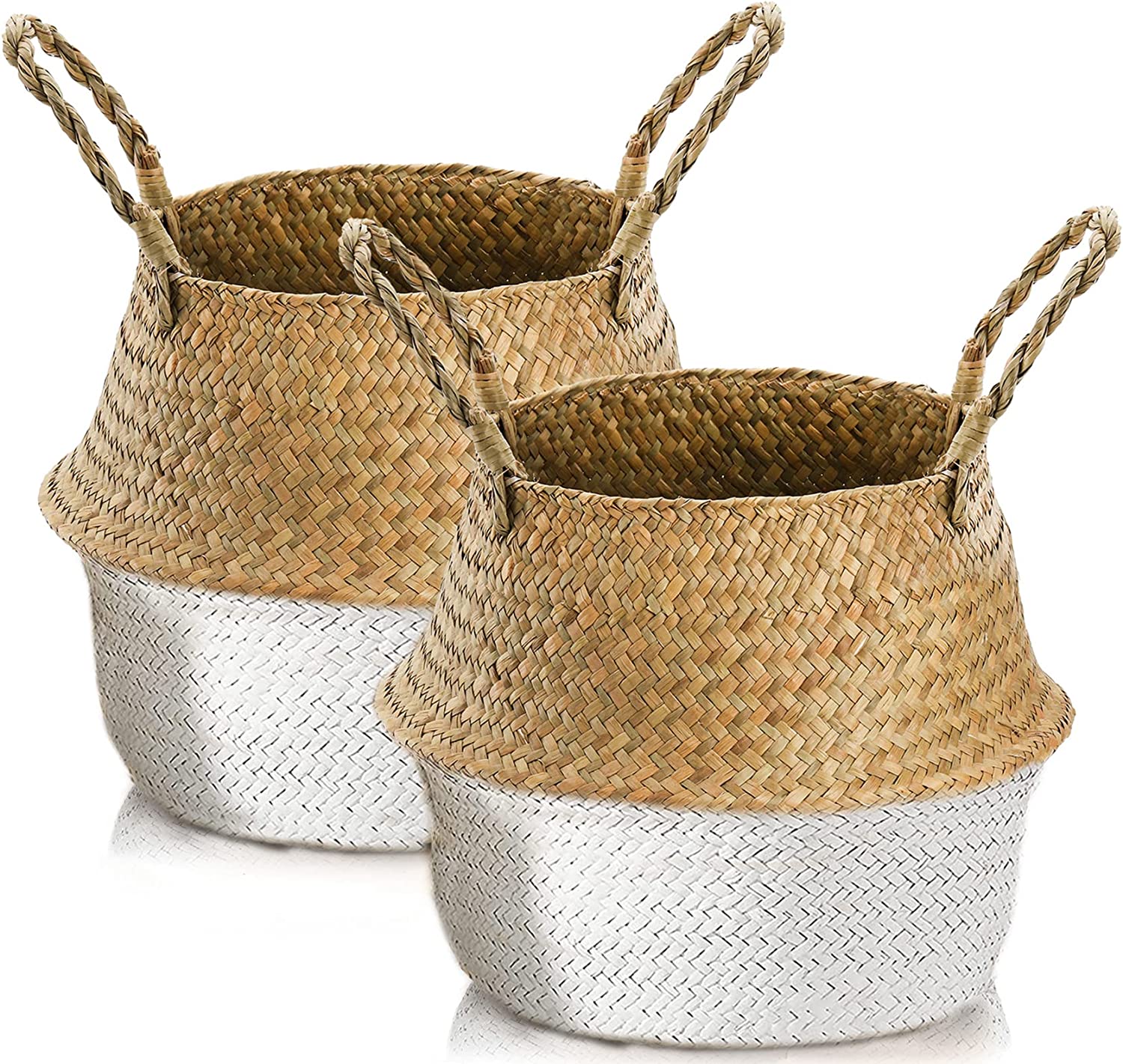 SEAGRASS Belly Basket/Floor Planter/Storage Belly Basket (White & Natural Two Tone) Small