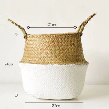 Picture of SEAGRASS Belly Basket/Floor Planter/Storage Belly Basket (White & Natural Two Tone) - Medium