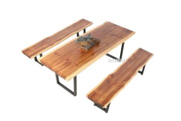 Picture of TASMAN Solid NZ Pine Wood 1.6M/1.8M/2.0M/2.4M 3PC Dining Set (Live Edge)