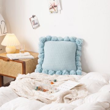 Picture of TASSEL Hand-Knitted Square Cushion with Inner - Sky Blue