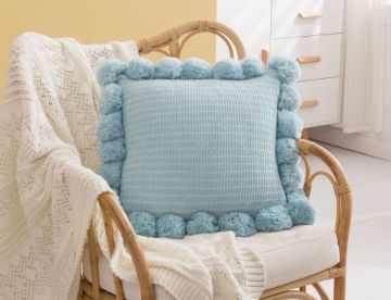 Picture of TASSEL Hand-Knitted Square Cushion with Inner - Sky Blue