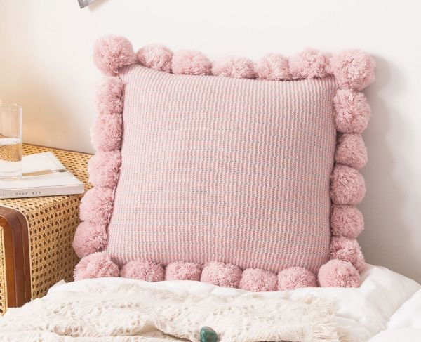 Picture of TASSEL Hand-Knitted Square Cushion with Inner - Light Pink