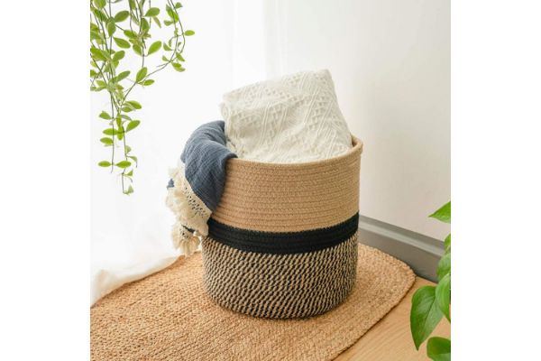 Picture of JUTE Rope Plant Basket/Storage Organizer (Black & Beige)