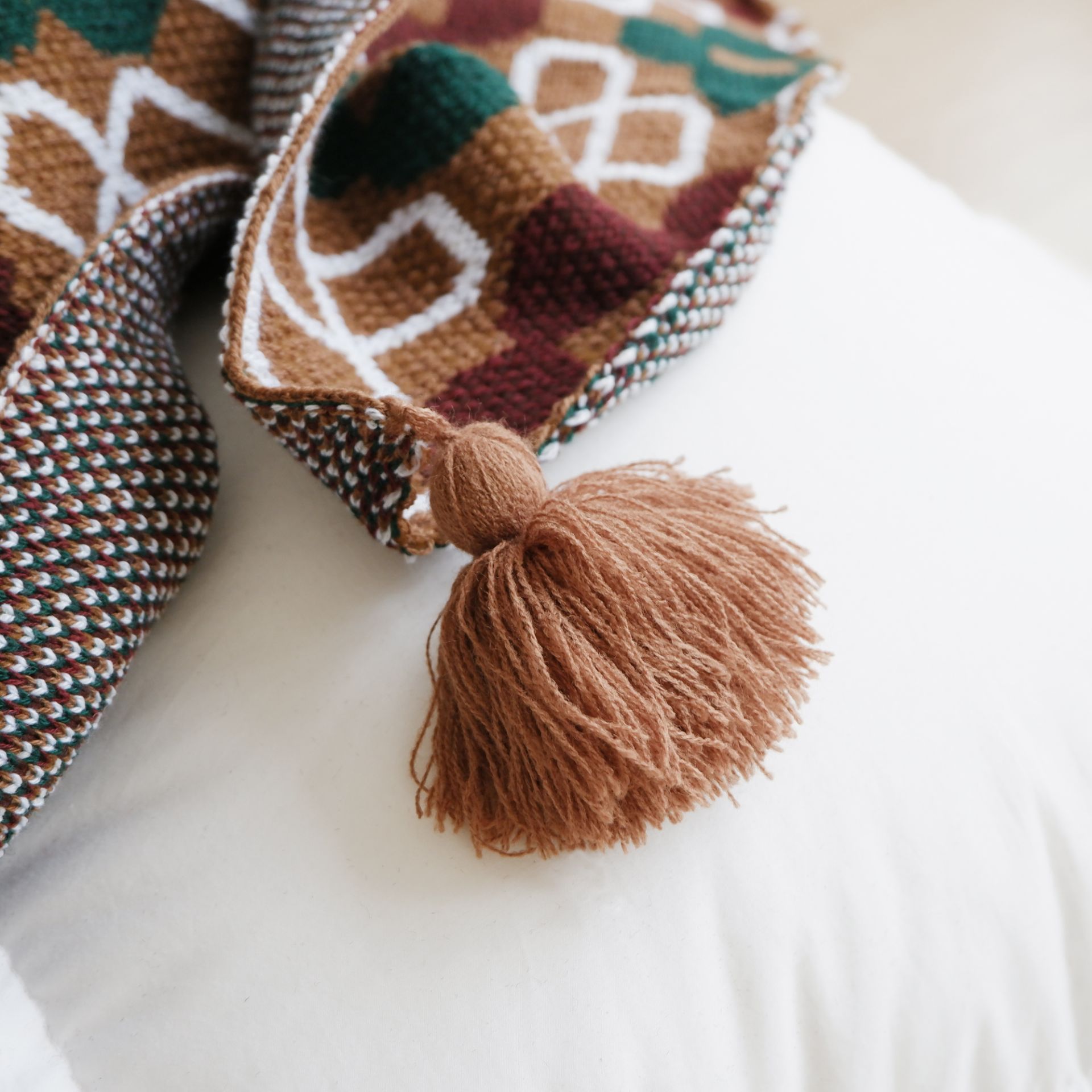 PROVINCE Knitted Throw Blanket with Tassels 130cmx170cm (GreenCoffee