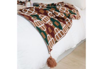 Picture of PROVINCE Knitted Throw Blanket with Tassels 130cmx170cm (Green-Coffee-White)