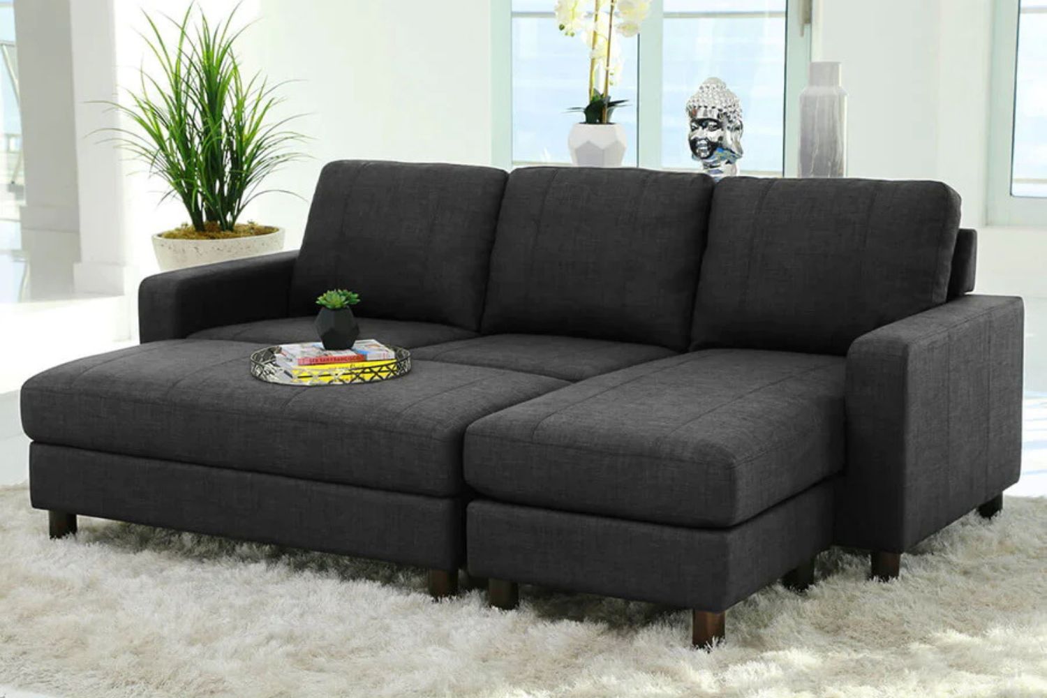 BODEN Reversible Sectional Sofa with LiftUp Storage Ottoman (Dark Grey)