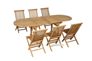 Picture of BALI 7PC Solid Teak Oval Dining Set - (1.6M - 2.4M Extendable Table + 6 Chairs)
