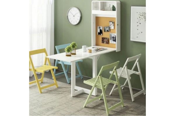 Picture of RYLER Wall Mounted Drop Down/Foldable Dining Table with Pushpin Board (White)