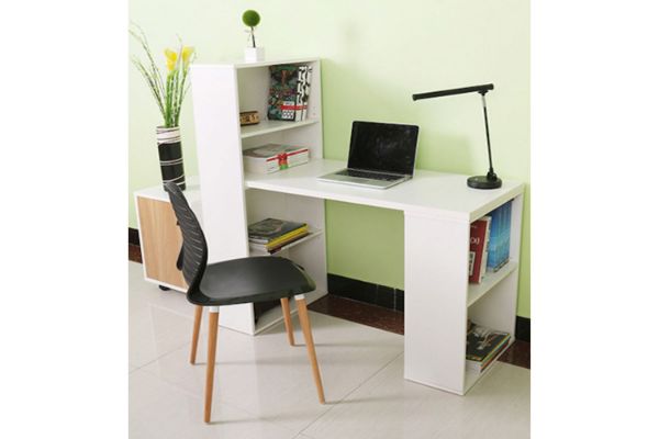 Picture of FRESNO D55 Desk with Double Side Bookcases (White)