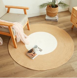 Picture of Modern Boho Style Round Woven Jute Rug *White & Natural -Dia 120