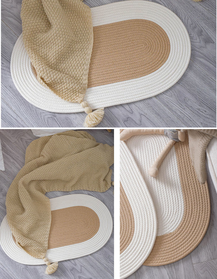 OVAL JUTE Woven Rug (White & Natural)