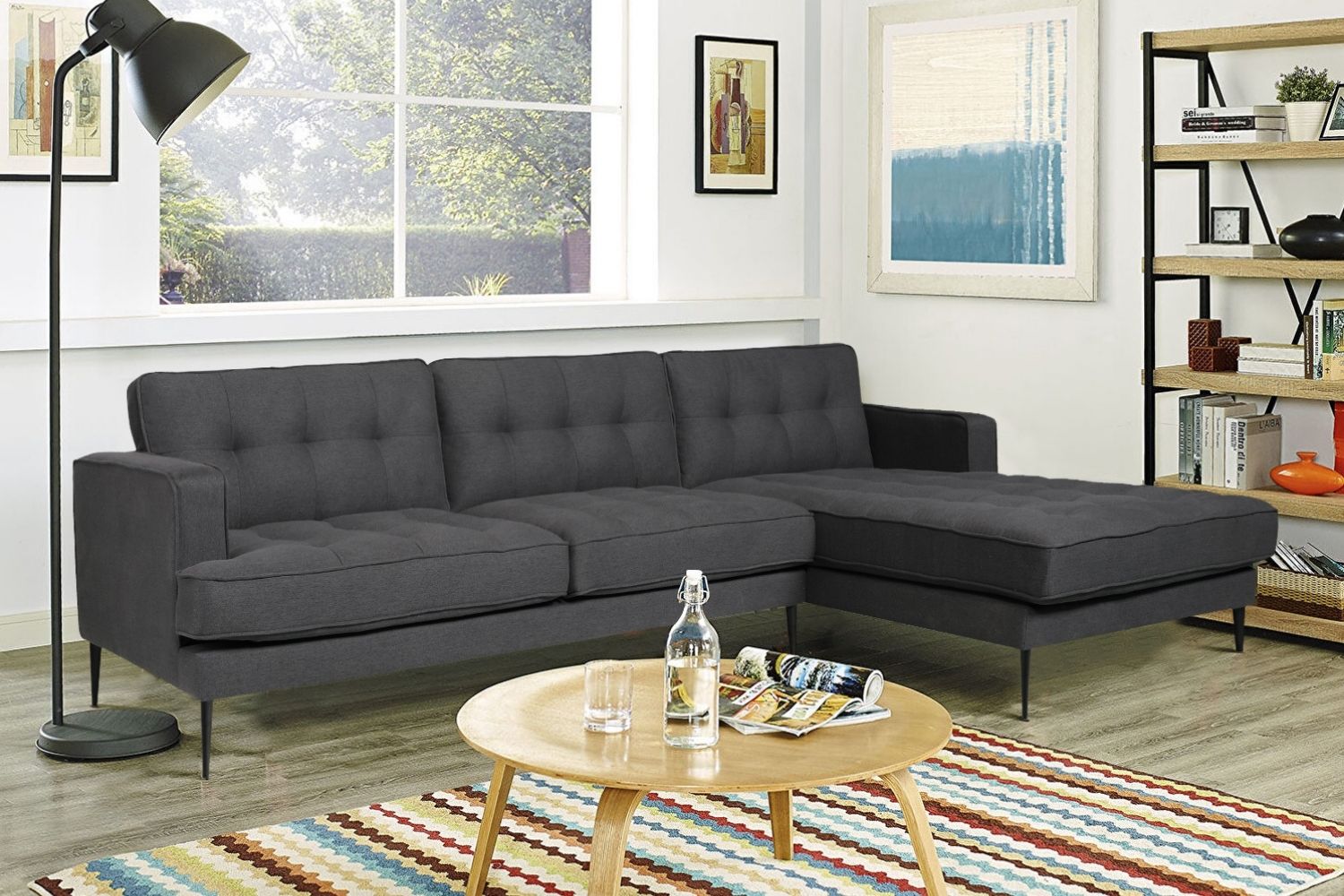 MADDOX Sectional Fabric Sofa (Grey) - Facing Right
