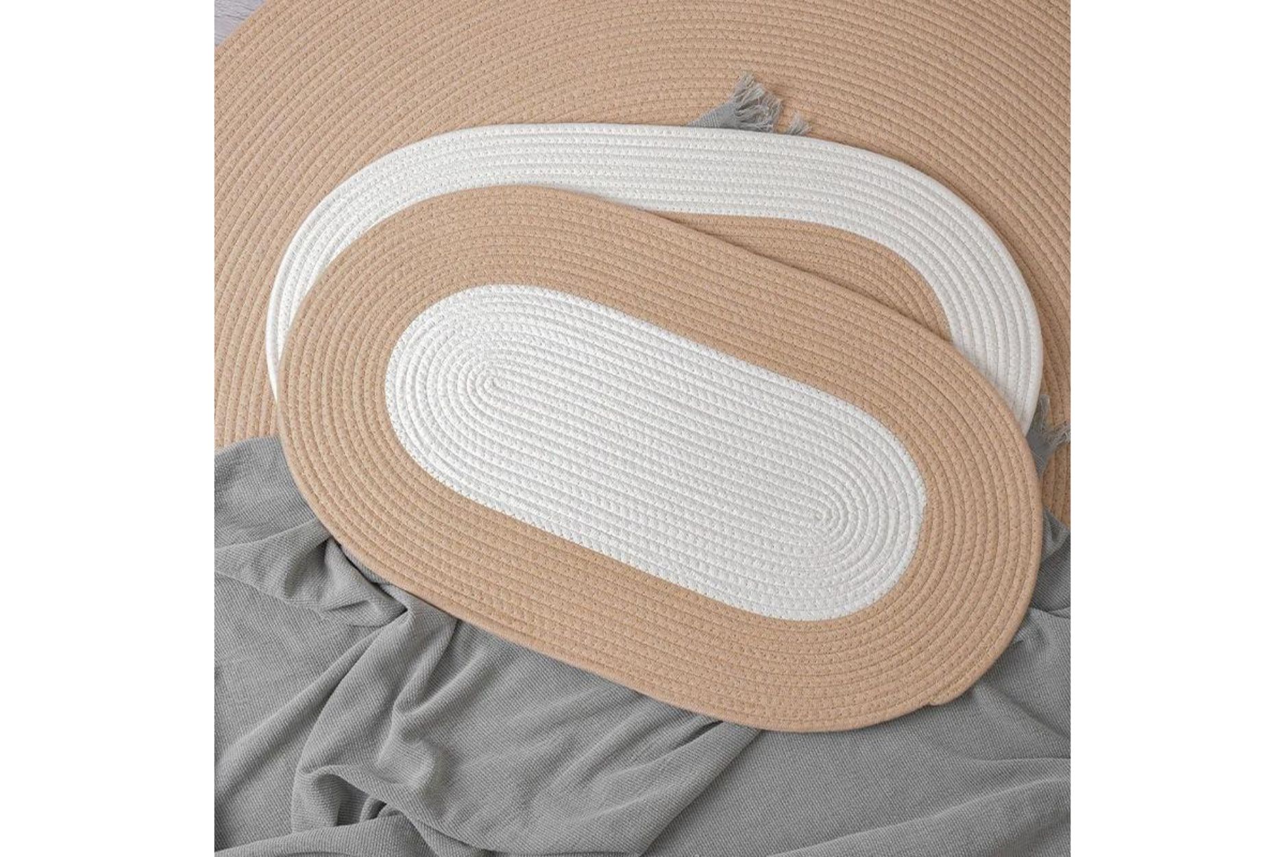 OVAL JUTE Woven Rug (White & Natural)