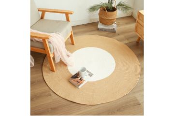 Picture of Modern Boho Style Round Woven Jute Rug (White & Natural)