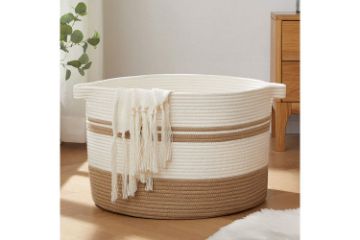 Picture of COTTON ROPE Laundry Basket/ Organizer /Planter Dia 50 (White & Natural)