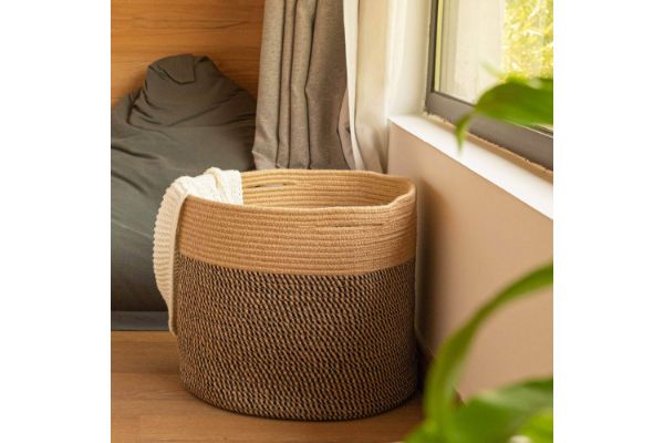 Picture of Cotton Rope Laundry Basket/ Organizer /Planter Dia 40 Bi-Color