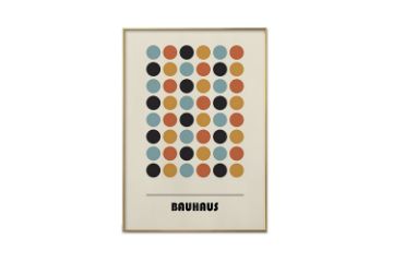 Picture of BAUHAUS DOTS POSTER - Wood Colour Framed Canvas Print Wall Art (80cm x 60cm)