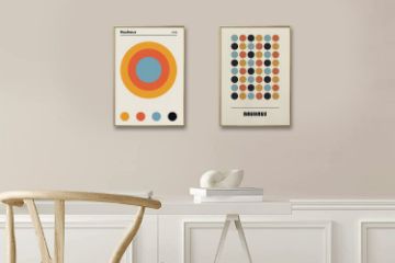 Picture of BAUHAUS DOTS POSTER - Wood Colour Framed Canvas Print Wall Art (80cm x 60cm)