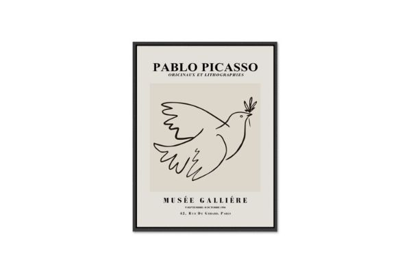 Picture of DOVE OF PEACE By Pablo Picasso - Wood Colour Framed Canvas Print Wall Art (80cm x 60cm)