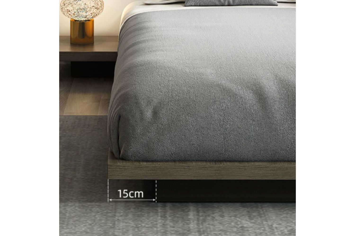 YORU Japanese Bed Base with Headboard in Queen/Super King Size (Dark Grey)