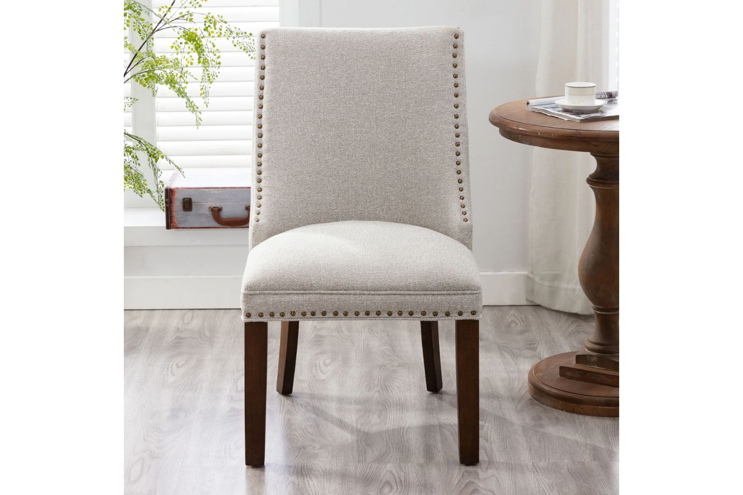 AMALA Light Beige Dining Chair (Walnut Legs)