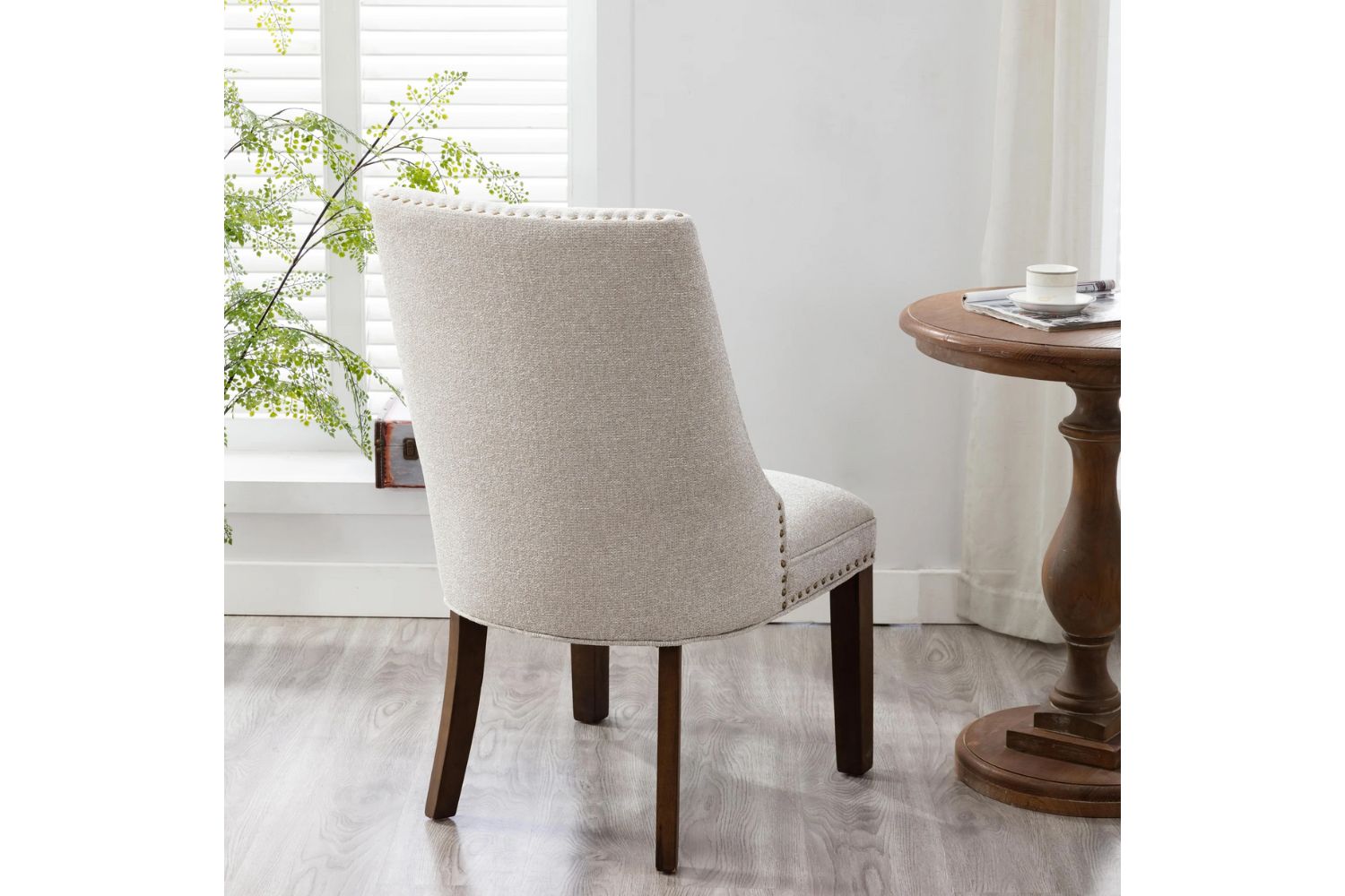 AMALA Light Beige Dining Chair (Walnut Legs)