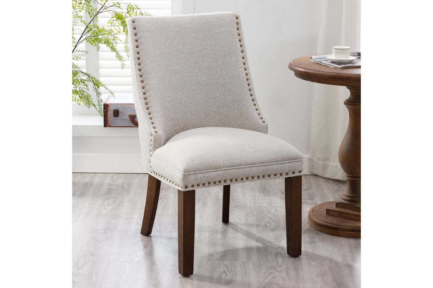 AMALA Light Beige Dining Chair (Walnut Legs)