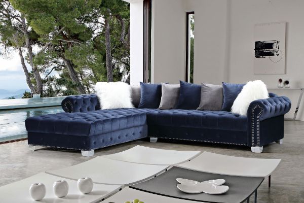 Picture of WARREN Sectional Chesterfield Tufted Velvet Sofa (Navy)