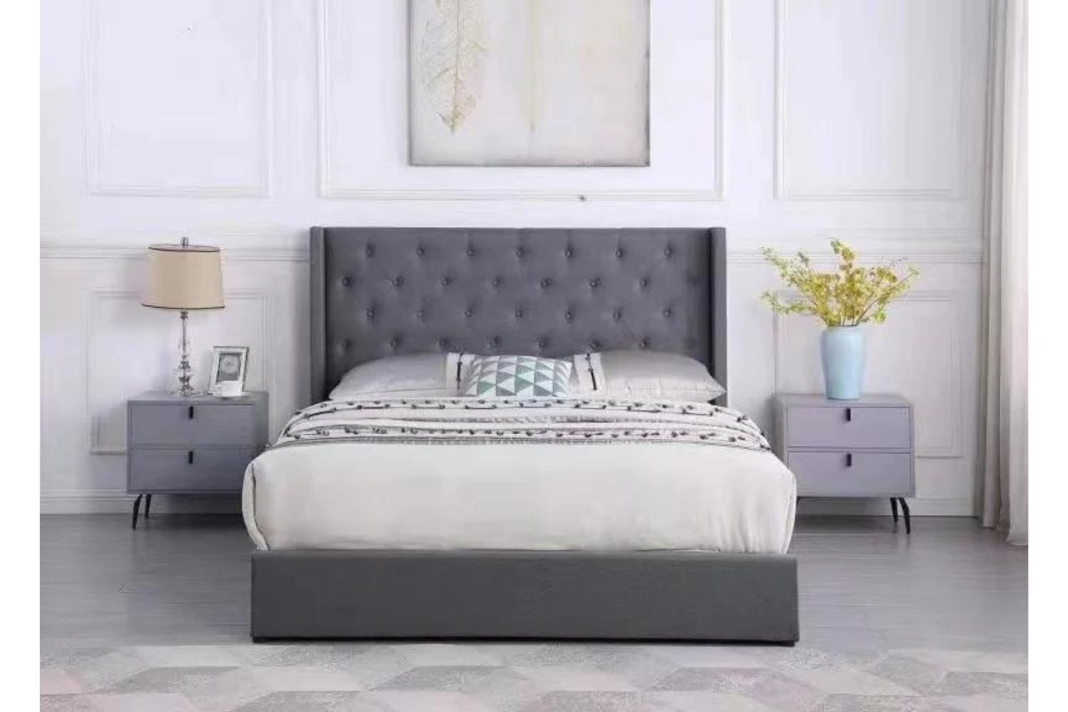LOUIS Double Size GasLift Fabric Bed Frame