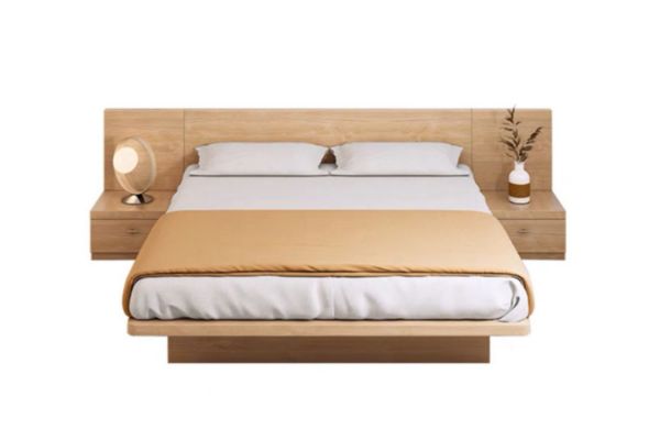 Picture of YORU Japanese Bed Base Set with Headboard (Natural) (All Solid Wood) - 3PC Set (Super King)