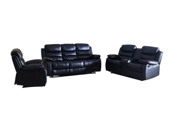Picture of ALESSANDRO Air Leather Reclining Sofa Range (Black) - 3RR+2RRC+1R Sofa Set