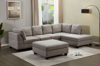 Picture of LIBERTY Sectional Fabric Sofa (Light Grey) - Facing Right with Ottoman