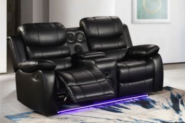 Picture of MODENA Reclining Sofa with LED & Speaker (Black) - 2 Seat with Console & Bluetooth Speaker (2RRC)