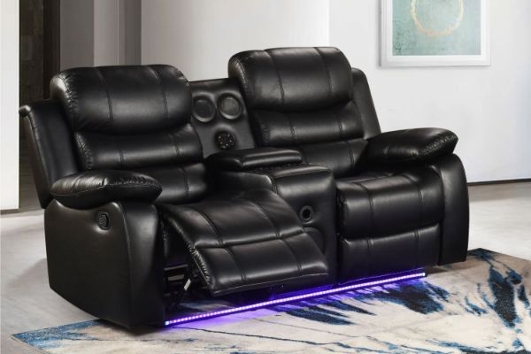Picture of MODENA Reclining Sofa with LED & Speaker (Black) - 2 Seat with Console & Bluetooth Speaker (2RRC)