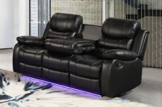 Picture of MODENA Reclining Sofa with LED (Black) - 3 Seat with Drop Down Cup Holders (3RRC)