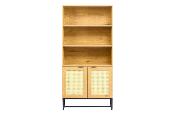 Picture of SAILOR 2-Door Bookshelf with Rattan (Oak Colour)