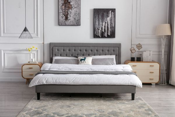 Picture of HARVEST Fabric Bed Frame in Queen (Grey)