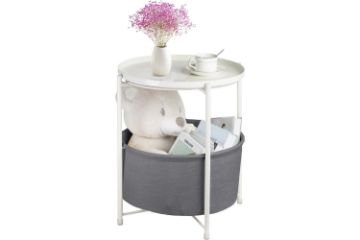 Picture of SASAKI Simple End Table with Basket and Removable Tray (White)