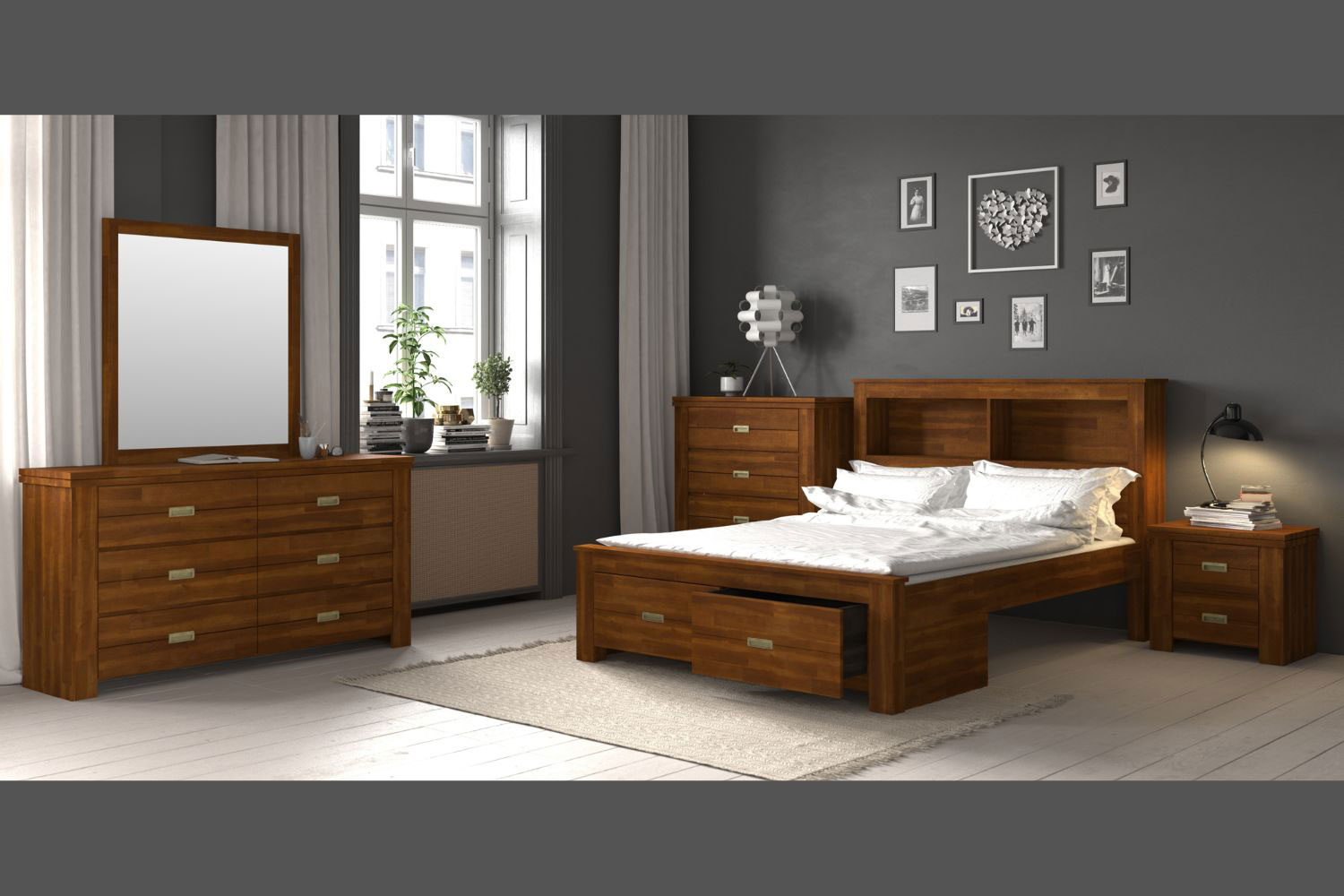 KASLYN Queen/Super King Bed Frame with Drawers & Shelves
