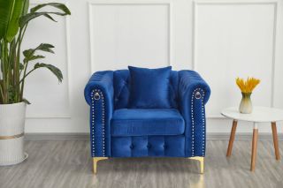 Picture of BONA Velvet Sofa Range (Blue) - 1 Seater
