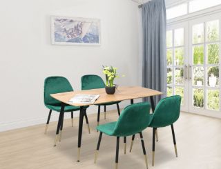 Picture of BIJOK 140 5PC Dining Set (Oak Finish Table & Green Velvet Chairs)