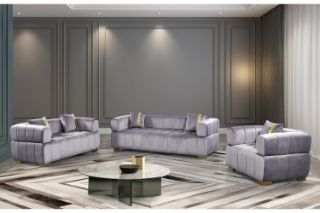 Picture of VEGAS Chesterfield Velvet  Sofa (Grey) - 3+2+1 Sofa Set