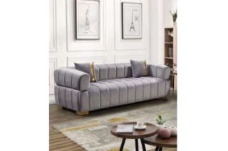 Picture of VEGAS Chesterfield Velvet  Sofa (Grey) - 3 Seater
