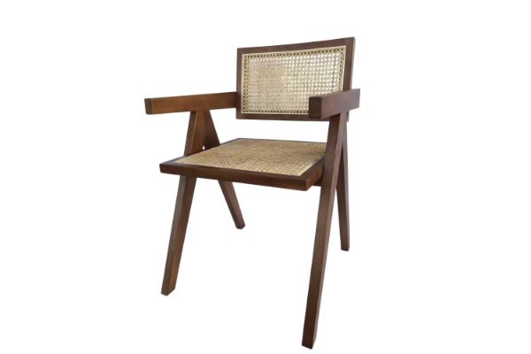 Picture of CHANDIGARH Solid Rubber Wood with Real Rattan Arm Chair (Walnut)