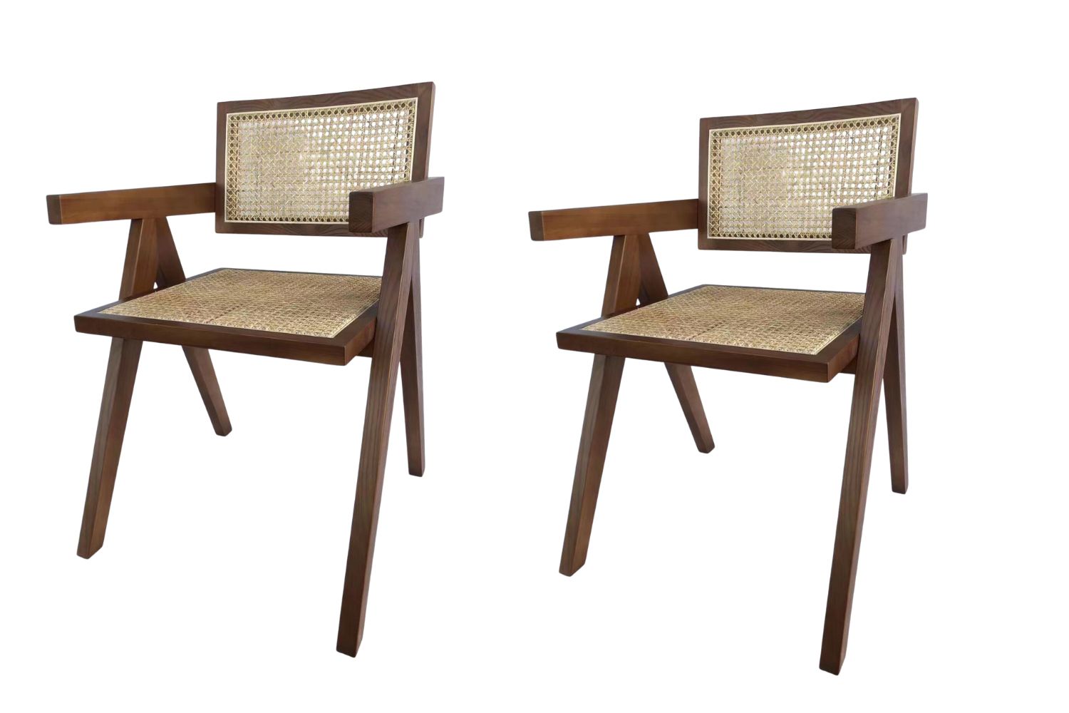 CHANDIGARH Solid Rubber Wood with Real Rattan Arm Chair (Walnut)
