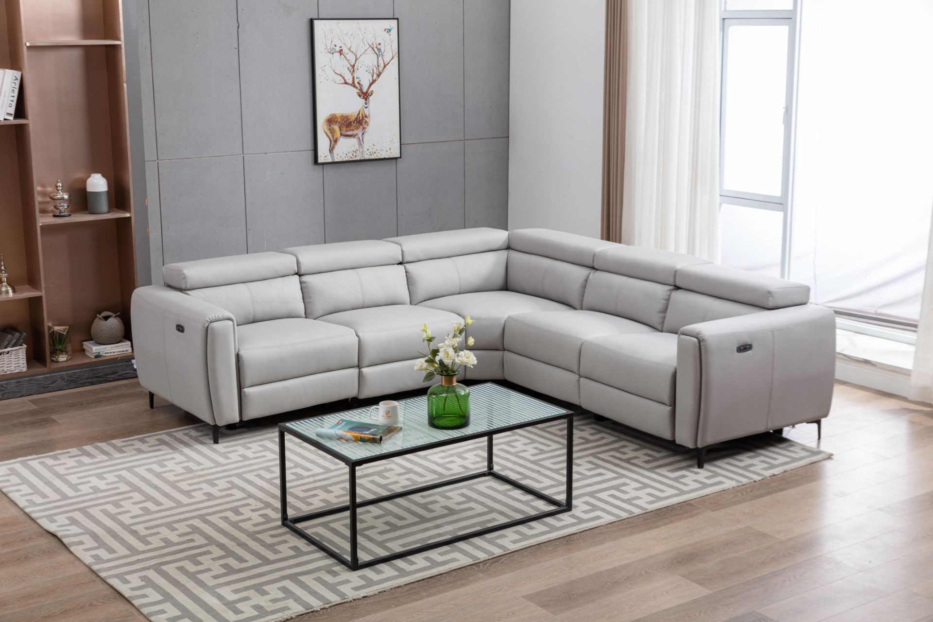 REBECCA Power Reclining Corner Sofa with USB Port (Beige)